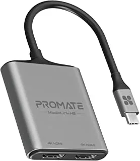 محول بروميت USB-C إلى HDMI ، محول Ultra HD 4k 60hz Type-C إلى HDMI مع منافذ HDMI المزدوجة ، تصميم مدمج مناسب للسفر لأجهزة MacBook Pro و iPad Air و Samsung Galaxy S22 و MediaLink-H2