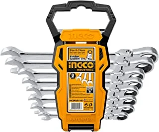 Ingco HKSPAR1083 Flexible Ratchet High Quality Spanner 8-Pieces Set, 8-19 mm Size