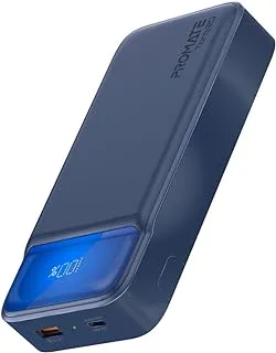 Promate Power Bank, Universal 20000mAh Ultra-Slim Portable Charger with 20W USB-C Power Delivery Port, QC 3.0 18W Port, Built-In Kickstand, LCD Screen and Over-Heating Protection, Torq-20 Navy