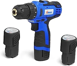 VTOOLS 12V Cordless Drill Driver With 1.5 Ah Lithium-Ion Battery, 1 Charger & 2 Battery, 2-Variable Speed, 10mm Chuck, Built-In Led Light, Carrying Case, Blue, VT1202-BMC