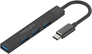 Promate USB-C Multiport Hub,Lightweight 4-in-1 OTG Adapter with USB Adapter,Charge Sync 480Mbps USB Ports,5Gbps USB 3.0 Port and Aluminum Body for USB and USB-C Compatible Laptops,PCs,LiteHub-4-BLACK