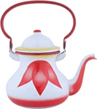 Al Saif Leaf Design Enamelware Morocco Tea Kettle, 3.0 Liter Capacity, Red