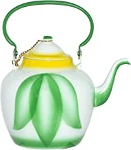 Al Saif Leaf Design Enamelware Arabian Kettle, 1.6 Liter Capacity, Tulip Green