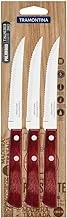 Tramontina Polywood 3 Pieces Steak Knife Set with Stainless Steel Blade and Red Dishwasher Safe Treated Handle