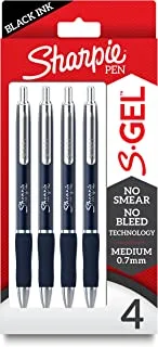 SHARPIE S-Gel, Gel Pens, Sleek Metal Barrel, Midnight Blue, Medium Point (0.7mm), Black Ink, 4 Count