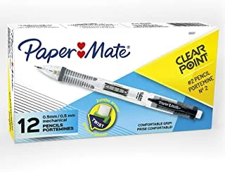 أقلام الرصاص Paper Mate Clearpoint الميكانيكية ، 0.5 مم ، HB # 2 ، براميل سوداء ، صندوق 12
