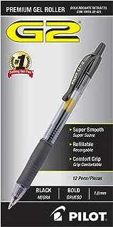أقلام جل قابلة لإعادة الملء وقابلة للسحب من بايلوت G2 Premium ، بولد بوينت ، حبر أسود ، عدد 12 (31256)