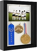 Americanflat 8x10 Shadow Box Frame in Black with Soft Linen Back - Composite Wood with Polished Glass for Wall and Tabletop