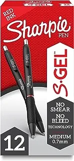 SHARPIE S-Gel ، أقلام جل ، نقطة متوسطة (0.7 مم) ، قلم جل حبر أحمر ، 12 قطعة