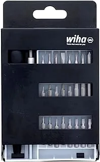 Wiha 75992 System 4 Precision Interchangeable Bit Set, Torx, Slotted, Phillips, Hex Inch, ESD Safe Precision Handle, 27 Piece In Compact Box