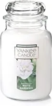 Yankee Candle White Gardenia المعطرة ، برطمان كلاسيكي كبير 22Oz شمعة بفتيل واحد ، أكثر من 110 ساعة من وقت الاحتراق