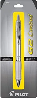 PILOT G2 Limited قلم جل قابل لإعادة الملء وقابل للسحب ، نقطة رفيعة ، برميل فضي ، حبر أسود ، قلم واحد (31535)