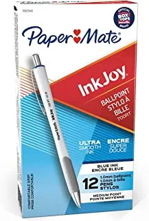 أقلام حبر جاف قابلة للسحب Paper Mate InkJoy 700RT ، نقطة متوسطة ، برميل أبيض ، حبر أزرق ، صندوق 12 (1951346)