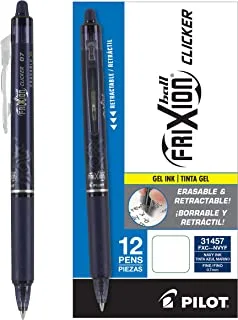 PILOT FriXion Clicker أقلام حبر جل قابلة للمسح وقابلة لإعادة الملء والسحب ، نقطة رفيعة ، حبر أزرق كحلي ، 12 عددًا (31457)