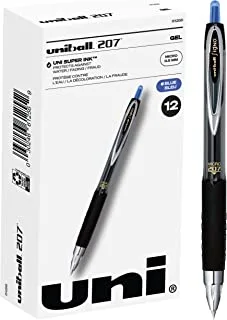 uni-ball 207 Retractable Gel Pens, Micro Point (0.5mm), Blue, 12 Count
