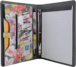 XIAOZHI 3-Ring Binder Portfolio Case, Floral Painting PU Leather Binder Padfolio, Business Planner Organizer with Notepad Holder, Pink, 9.5x9.5x12.8 in. (WMQ027-Pink)