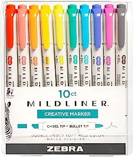Zebra Pen Mildliner, Double Ended Highlighter, Broad and Fine Tips, Refresh and Friendly Colors, 10 -Count