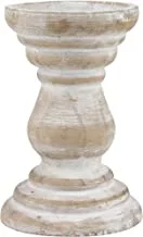 Stonebriar Antique White Wooden Pillar Candle Holder, Vintage Seaside Pillar Stand for Dining Table Centerpiece, Coffee Table, Mantel, Or Any Table Top, Medium