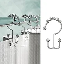 Maytex Shower Curtain Hooks, Shower Curtain Rings, Rust-Resistant Decorative Double Roller Glide Shower Hooks, Shower Rings for Bathroom Shower Rods, Curtains, Liners, Set of 12, Chrome