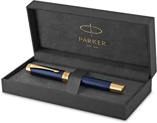 Parker Duofold Centennial Fountain Pen Prestige Blue Chevron Fine Solid Gold Nib Black Ink and Convertor Premium Gift Box
