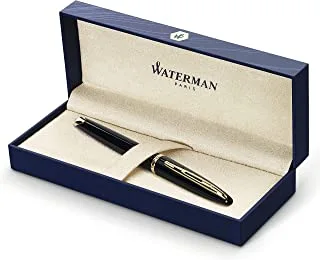 Waterman Carène Black Sea Fountain Pen, High-Gloss Black & 23k Gold Clip, Fine Nib with Blue Ink Cartridge, Gift Box