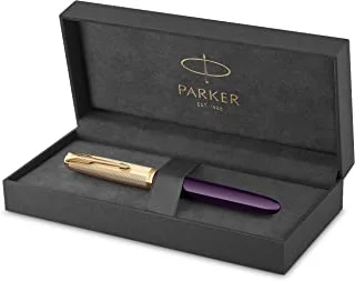 Parker 51 Fountain Pen | Deluxe Plum Barrel with Gold Trim | Fine 18k Gold Nib with Black Ink Cartridge | Gift Box