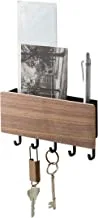 Yamazaki Home Holder Magnetic Wall Organizer Hooks & Tray Steel + Wood | Key Storage, One Size, Brown