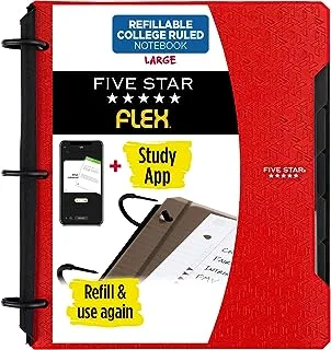 Five Star Flex Refillable Notebook + Study App, College Ruled Paper, 1 Inch TechLock Rings, Pockets, Tabs and Dividers, 200 Sheet Capacity, Color Will Vary (29328)