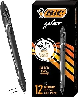 أقلام جل سوداء سريعة الجفاف من BIC Gel-ocity ، نقطة متوسطة (0.7 مم) ، عبوة مكونة من 12 قطعة ، أقلام جل قابلة للسحب مع قبضة كاملة مريحة