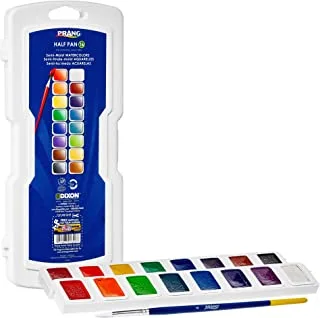 Prang Half Pan Watercolor Paint Set with Brush and Lid, Refillable, 16 Assorted Colors, (01600), 18 Piece Set