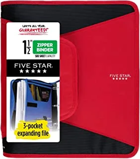 Five Star Zipper Binder, 1-1/2 Inch 3-Ring Binder for School, 3 Pocket Expanding File, 500 Sheet Capacity, Red (72206)