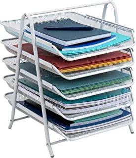 Mind Reader 5TPAPER-WHT 5 Tier, Desk Organizer with 5 Sliding Trays for Letters, Documents, Mail, Files, Paper, White