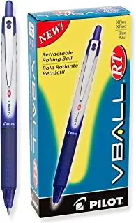 Pilot VBall RT Refillable & Retractable Liquid Ink Rolling Ball Pens, Extra Fine Point, Blue Ink, 12-Pack (26107)