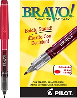 PILOT Bravo Liquid Ink Marker Pens, Bold Point, Red Ink, 12-Pack (11036)
