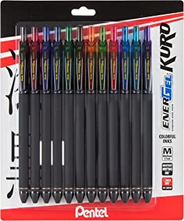 Pentel Energel Kuro Gel Pen، (0.7mm) Medium Line، Assorted Ink، 12 Pack (Bl437R1Bp12M)