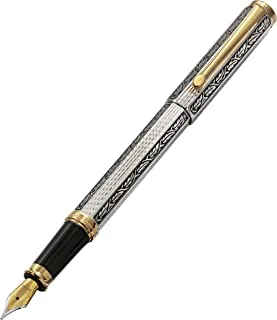 Xezo Legionnaire 18-Karat Gold, Platinum Plated Medium-Point Fountain Pen, Art Nouveau Style, Diamond-Cut and Finely Hand-Etched, silver, gold, black (Legionnaire 500 F-1)