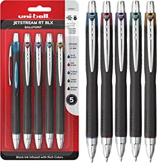 Uniball Jetstream RT BLX 5 Pack, 1.0mm Medium Assorted, Wirecutter Best Pen, Ballpoint Pens, Ballpoint Ink Pens | Office Supplies, Ballpoint Pen, Colored Pens, Fine Point, Smooth Writing Pens