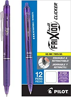 PILOT FriXion Clicker أقلام حبر جل قابلة للمسح وقابلة لإعادة الملء والسحب ، نقطة رفيعة ، حبر أرجواني ، 12 عبوة (31455)