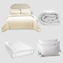 DONETELLA Hotel Style Premium Package -Includes -King Size-7 Pcs Duvet Set + Duvet Insert +Mattress Topper(200x200+8cm)+4 Pillows(1000 gram) (Cream)