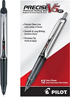 أقلام حبر سائل قابلة لإعادة الملء وقابلة للسحب من PILOT Precise V5 RT ، نقطة رفيعة جدًا ، حبر أسود ، 12 عددًا (26062)