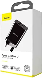 Baseus 10.5W UK Plug Compact Charger with 2 USB Ports, Black