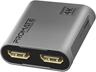 مقسم HDMI من بروميت ، Ultra HD 4k 60Hz 1 in ، 2 Out HDMI Adapter Converter مع منافذ HDMI المزدوجة ، تصميم صغير الحجم مناسب للسفر لأجهزة MacBook Pro و MacBook Air و MediaSplit-C2