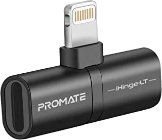 Promate Lightning Splitter Adapter,Premium 2-In-1 Lightning to Headphone Audio and Sync Charging Jack Connector, High-Quality Audio Output and 2A Pass-Through Charging for iPhone,iPad,iHinge-LT-BLACK