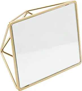 مرآة زينة هندسية قائمة بذاتها من باث بليس ، أفقية أو رأسية ، استخدام المكياج والحلاقة ، سطح منضدة ، ذهبي ساتان