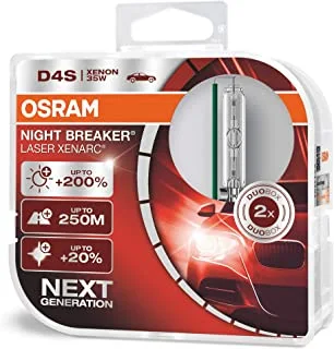 OSRAM XENARC NIGHT BREAKER LASER D4S ، سطوع أكثر بنسبة 200٪ ، لمبة زينون HID ، مصباح تفريغ ، 66440XNL-HCB ، صندوق ثنائي (مصباحان)