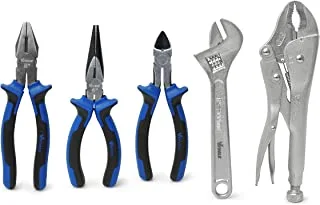 VTOOLS 5 Piece Plier & Wrench Set, 8 Inch Combination Plier, 6 Inch Long Nose Plier, 6 Inch Side Cutting Plier, 10 Inch Locking Plier, 8 Inch Adjustable Wrench, VT2167