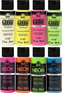 FolkArt Neon Glow Acrylic Paint Set, 2 oz, 8 Fl Oz