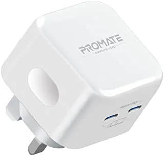 Promate 45W USB-C Power Delivery GaN Charger,Universal Powerful GaN Tech Fast Char0ger with 2 Type-C Ports,Adaptive Charging and Over-Charging Protection for USB-C Powered Devices,GaNPort2-45PD-WHITE