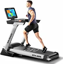 Sparnod Fitness STH-6010 Treadmill for Home Use - 40cm WiFi Touch Screen, Entertainment Apps, 6HP Motor, 150kg Weight Capacity, 1-18.8 km/h, Auto-Incline, Foldable, Speakers and Auto Lubrication