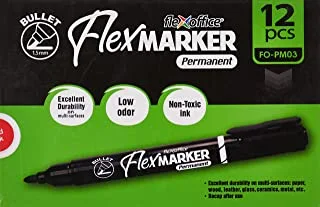 FlexOffice Permanent Marker 12-Pieces, 1.5 mm Point Size, Red
